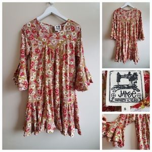 Jaase Boho Chic 3/4 sleeve with ruffle floral dress, small size